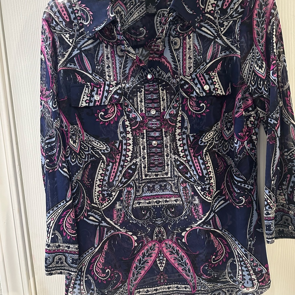 INC International Concepts Blue and Pink Button Down Shirt